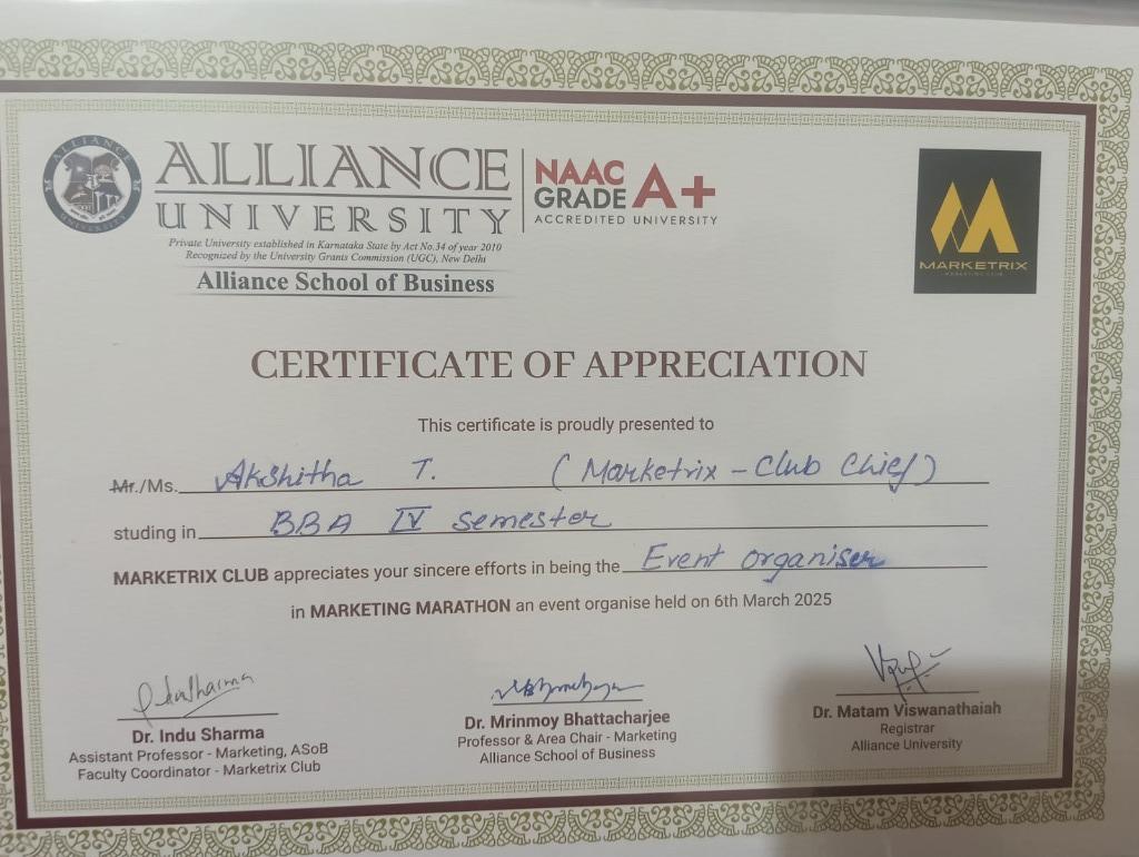 Marketing Marathon Appreciation Certificate