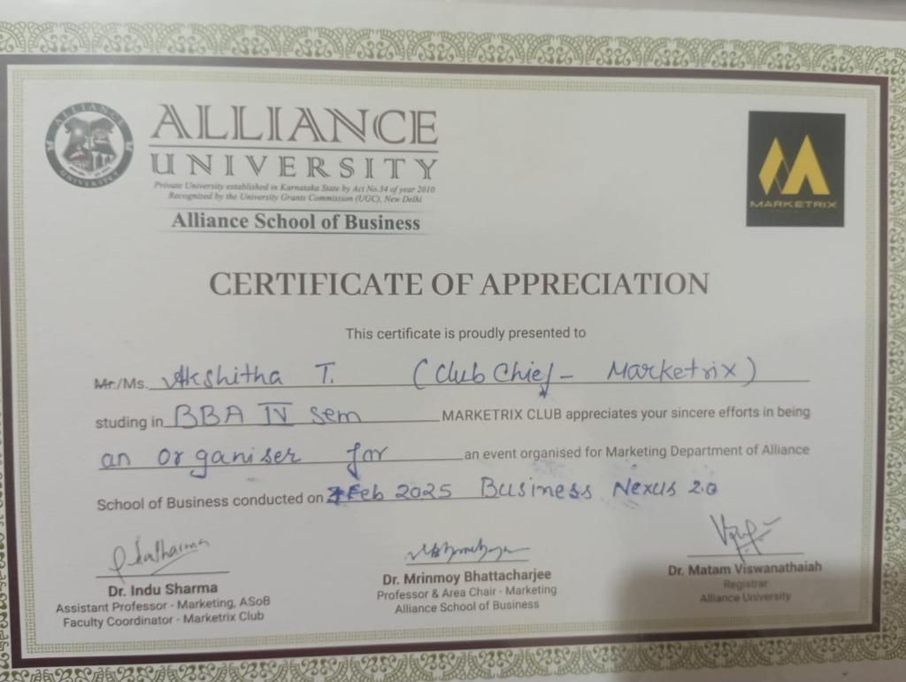 Business Nexus 2.0 Organizer Appreciation Certificate