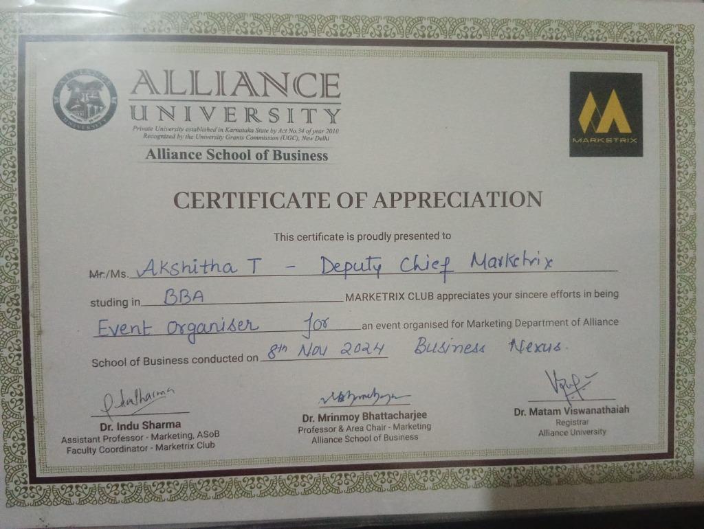 Business Nexus Certificate of Appreciation