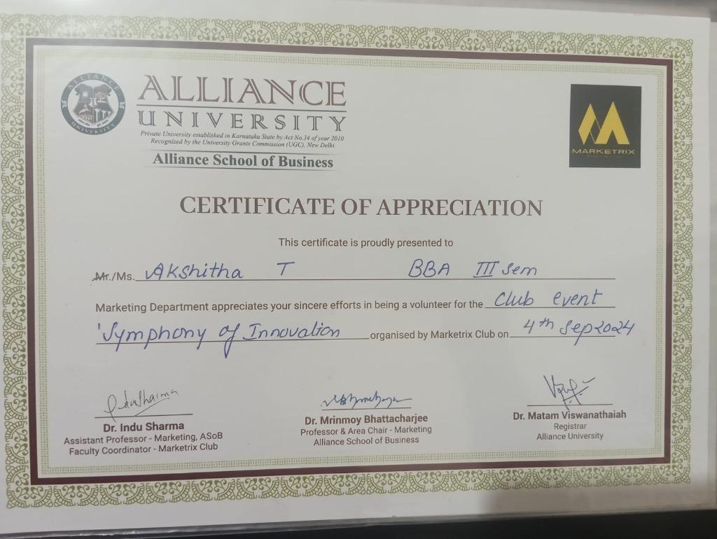 Symphony of Innovation Volunteer Certificate